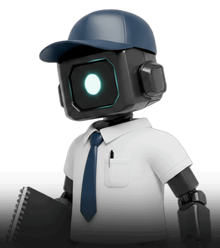 AI robot with headset and tie, representing technological innovation.