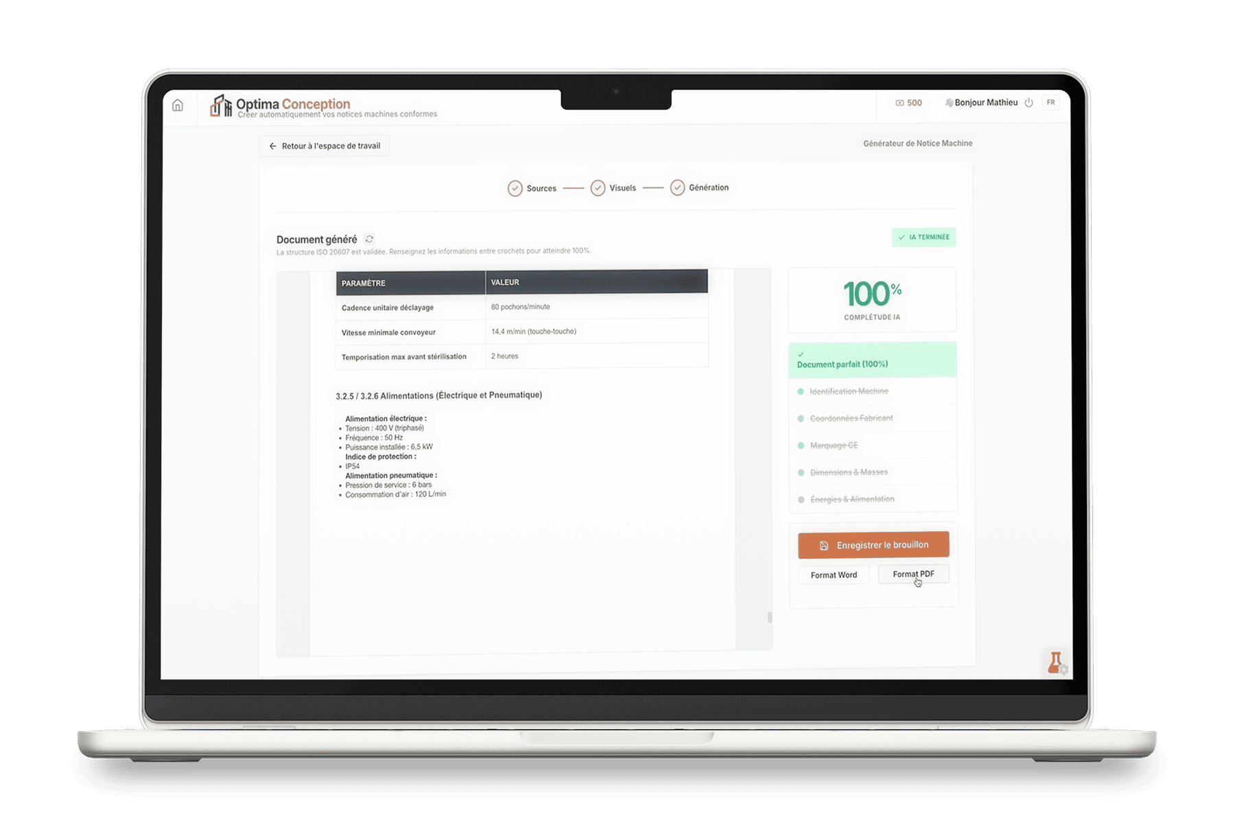 Capture d'écran de l'interface OPTIMA.ai pour l'optimisation de documents PDF.