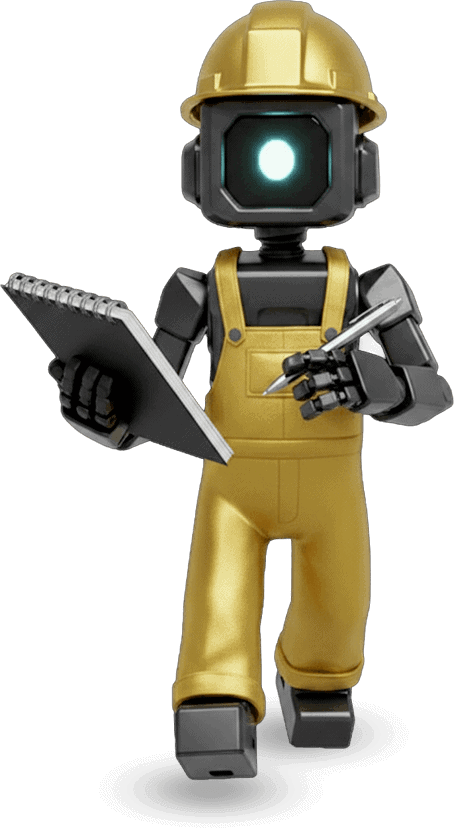Robot industriel avec casque de sécurité et tablette pour l'industrie 4.0.