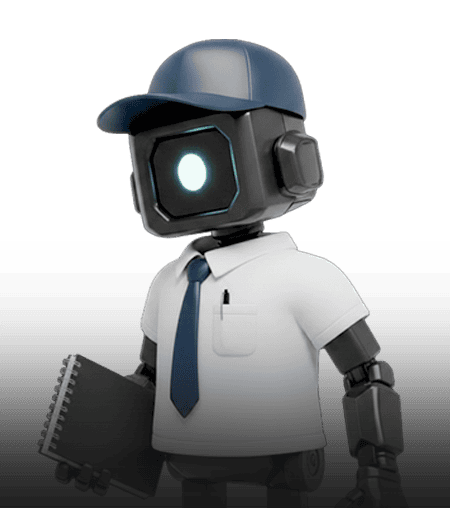 AI robot with a headset and tie, ready for work in a professional environment.