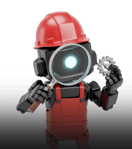 Robot with safety helmet and adjustable spanner, symbol of technological innovation.