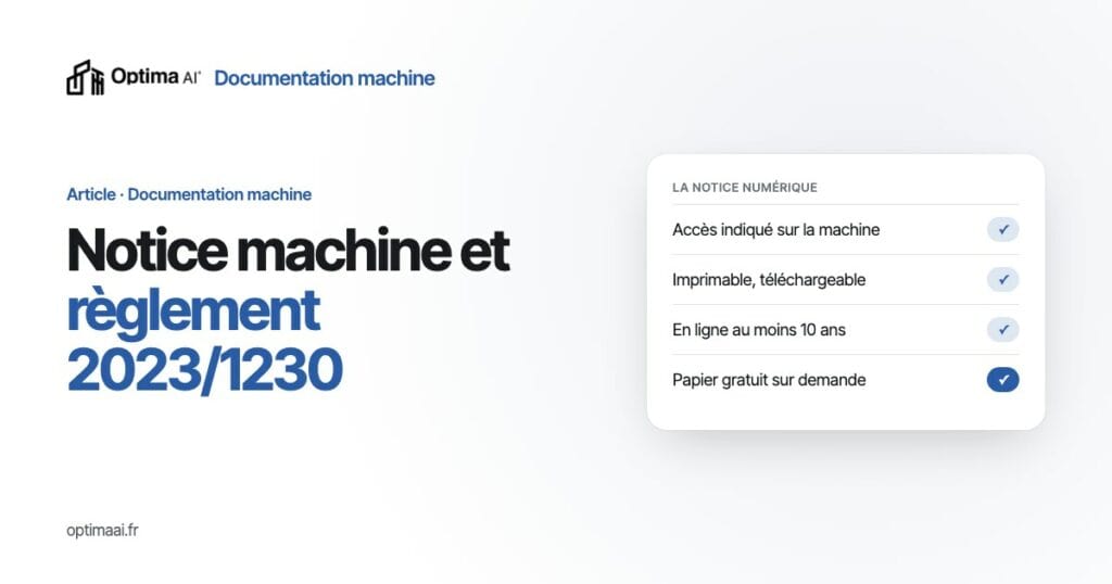 Capture d'écran de la notice numérique pour la machine et le règlement 2023/1230.