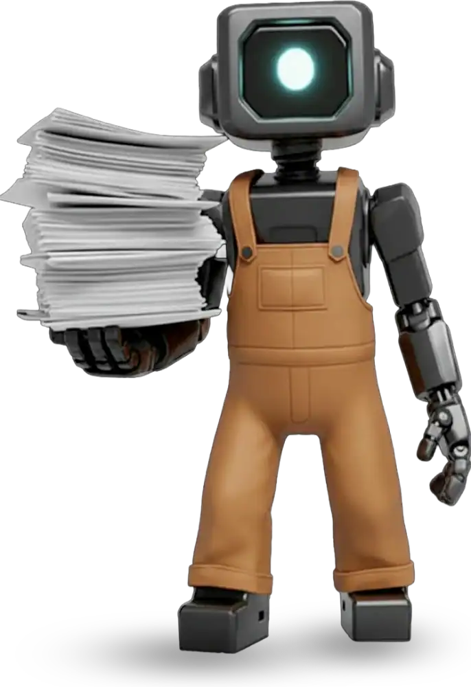 Robot humanoïde portant une pile de papiers pour la conformité.