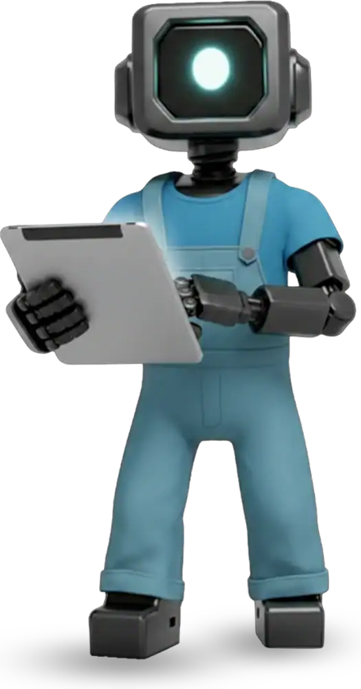 Robot humanoïde avec tablette pour la conformité et la technologie.