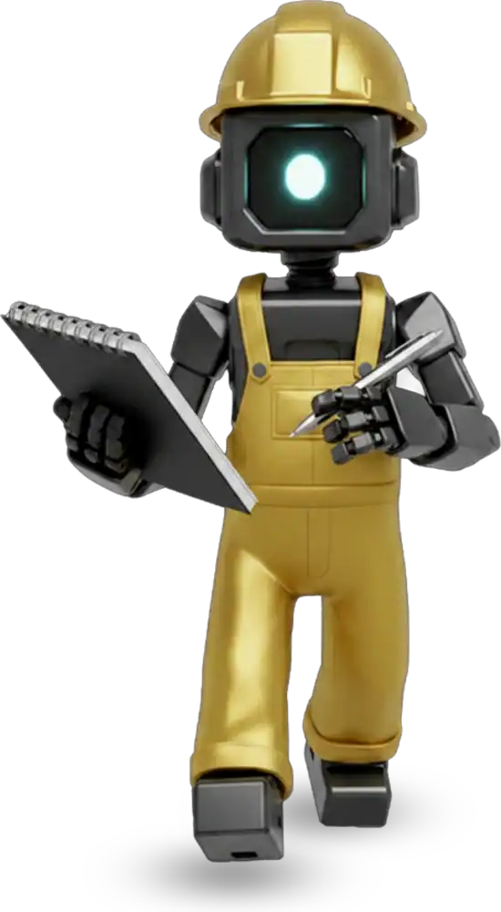 Robot avec casque de sécurité et tablette pour inspection.